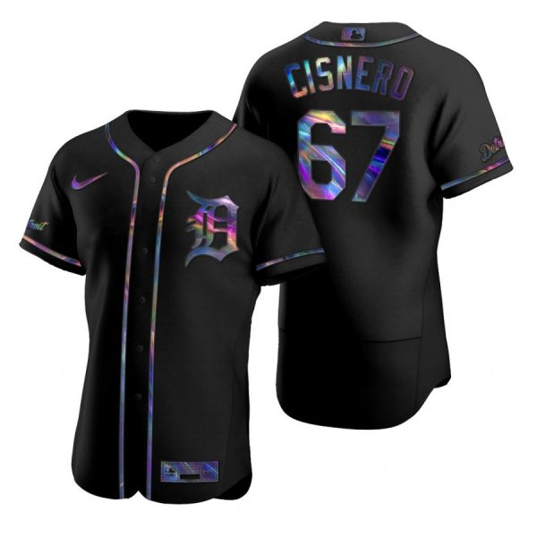 Personalized Men’s Jose Cisnero Detroit Tigers Flex Base Jersey Black Holographic