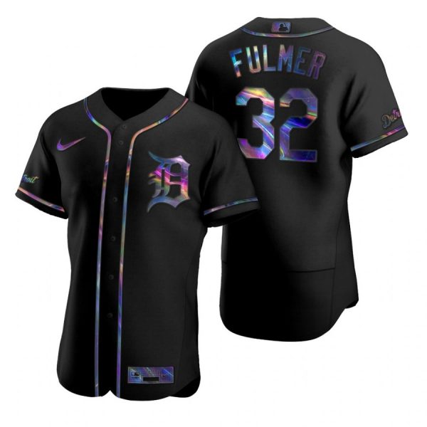 Personalized Men’s Michael Fulmer Detroit Tigers Flex Base Jersey Black Holographic
