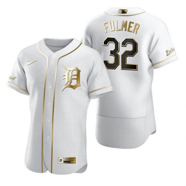 Personalized Men’s Michael Fulmer Detroit Tigers Flex Base Jersey White Golden