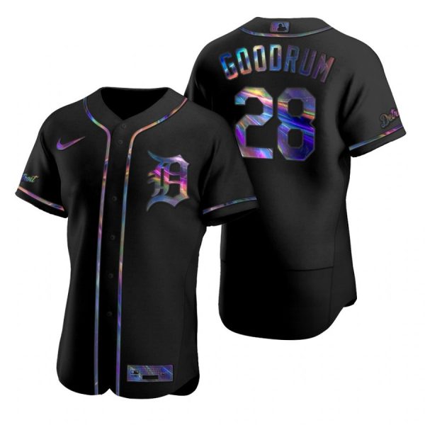 Personalized Men’s Niko Goodrum Detroit Tigers Flex Base Jersey Black Holographic