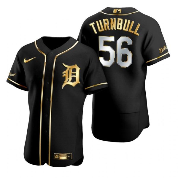 Personalized Men’s Spencer Turnbull Detroit Tigers Flex Base Jersey Black Golden