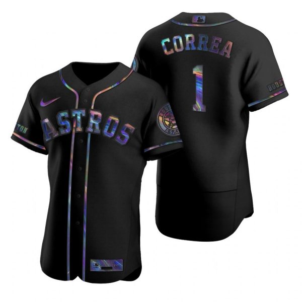 Personalized Men’s Carlos Correa Houston Astros Flex Base Jersey Black Holographic