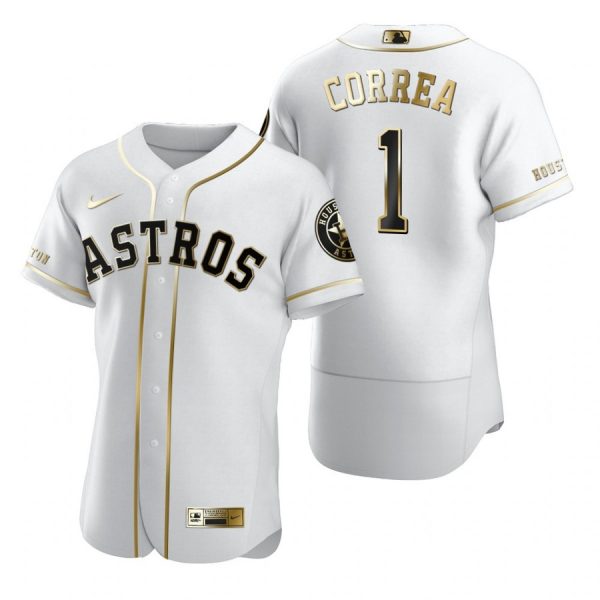 Personalized Men’s Carlos Correa Houston Astros Flex Base Jersey White Golden