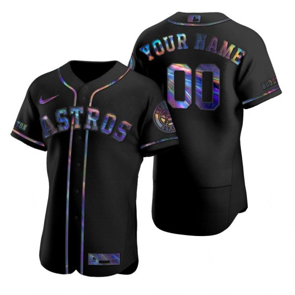 Personalized Men’s Houston Astros Flex Base Jersey Black Holographic