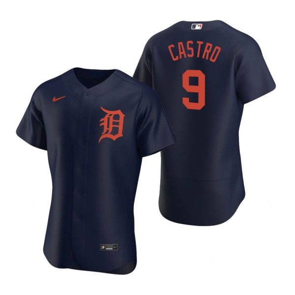 Personalized Men’s Willi Castro Detroit Tigers Flex Base Jersey Navy Orange