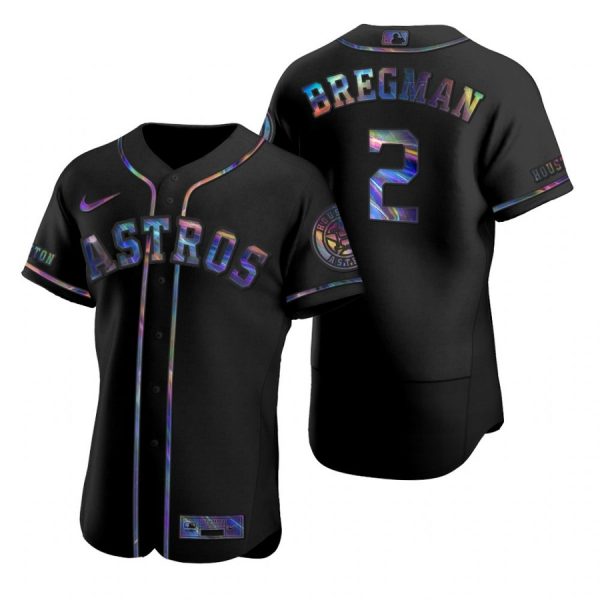 Personalized Men’s Alex Bregman Houston Astros Flex Base Jersey Black Holographic