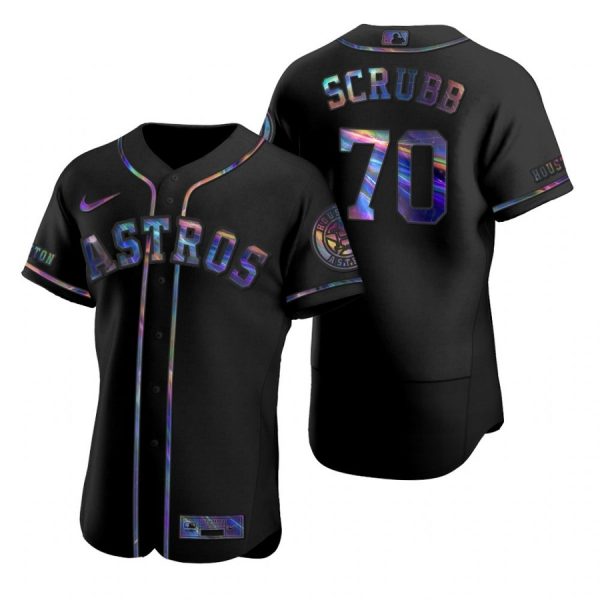 Personalized Men’s Andre Scrubb Houston Astros Flex Base Jersey Black Holographic