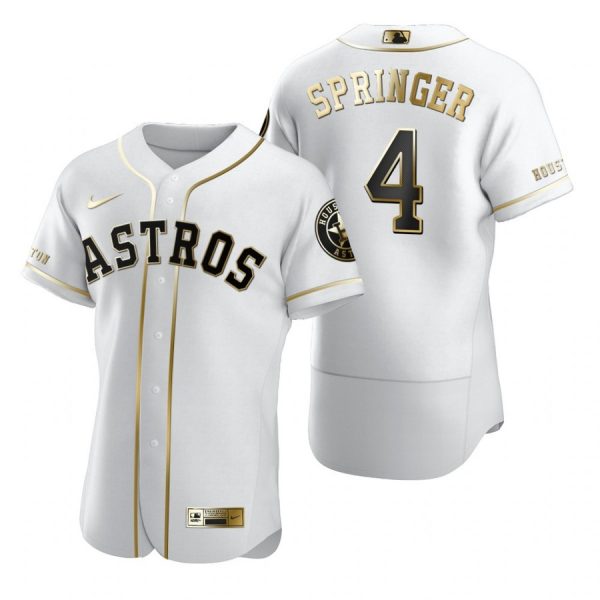Personalized Men’s George Springer Houston Astros Flex Base Jersey White Golden