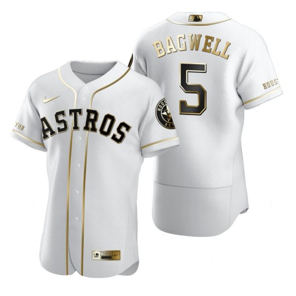 Personalized Men’s Jeff Bagwell Houston Astros Flex Base Jersey White Golden