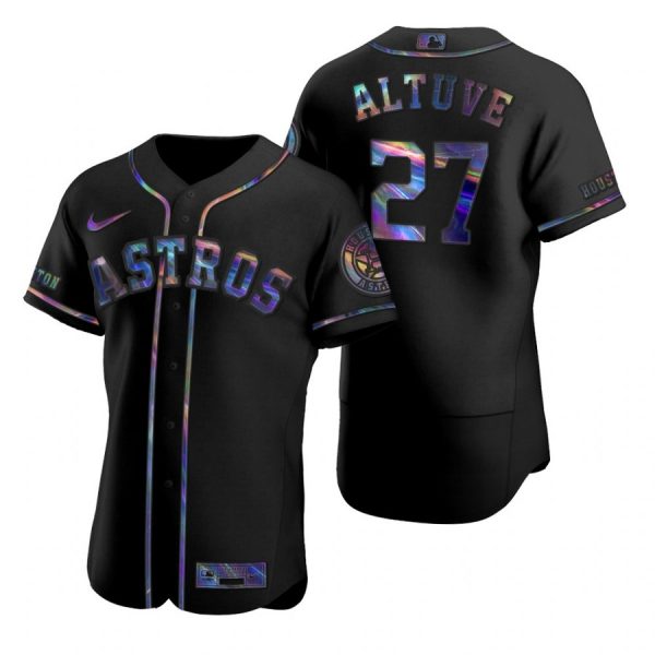 Personalized Men’s Jose Altuve Houston Astros Flex Base Jersey Black Holographic