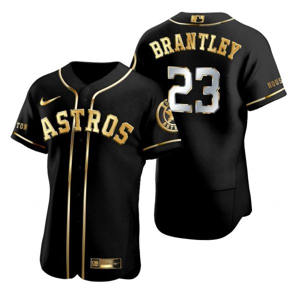 Personalized Men’s Michael Brantley Houston Astros Flex Base Jersey Black Golden