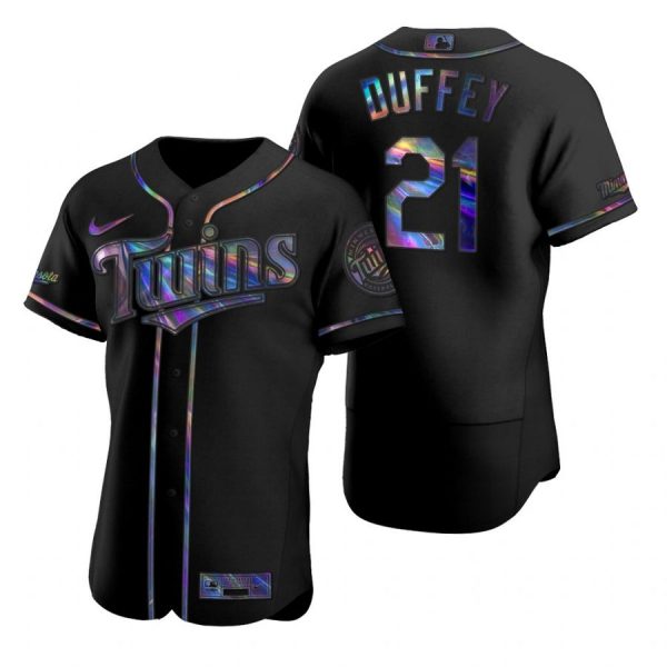Personalized Men’s Tyler Duffey Minnesota Twins Flex Base Jersey Black Holographic