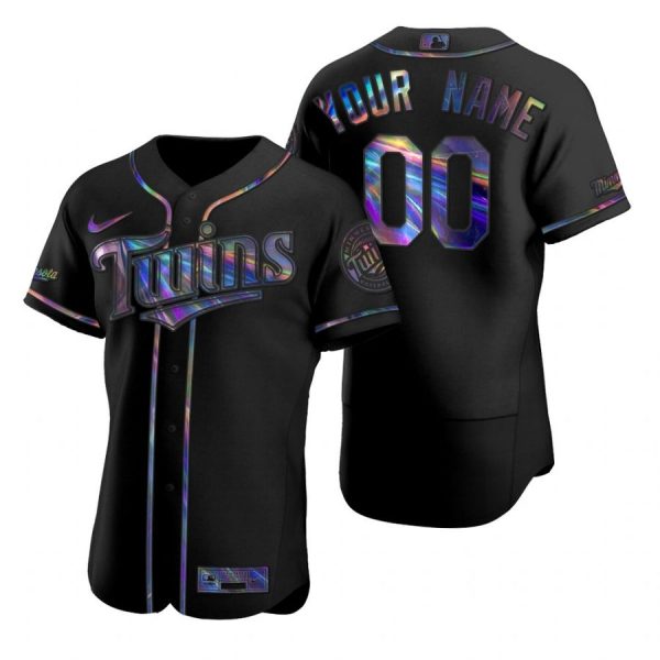 Personalized Men’s Minnesota Twins Flex Base Jersey Black Holographic