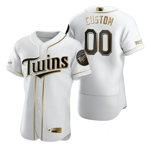 Personalized Men’s Minnesota Twins Flex Base Jersey White Golden