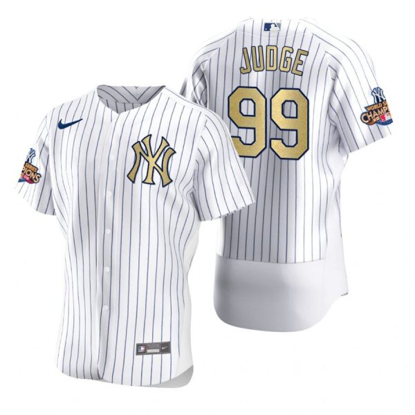 Personalized Men’s Aaron Judge New York Yankees Flex Base Jersey White Gold WS