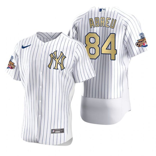 Personalized Men’s Albert Abreu New York Yankees Flex Base Jersey White Gold WS