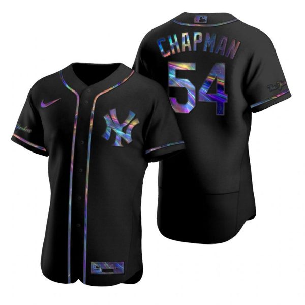 Personalized Men’s Aroldis Chapman New York Yankees Flex Base Jersey Black Holographic