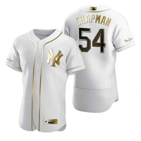 Personalized Men’s Aroldis Chapman New York Yankees Flex Base Jersey White Golden