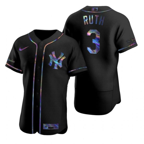 Personalized Men’s Babe Ruth New York Yankees Flex Base Jersey Black Holographic