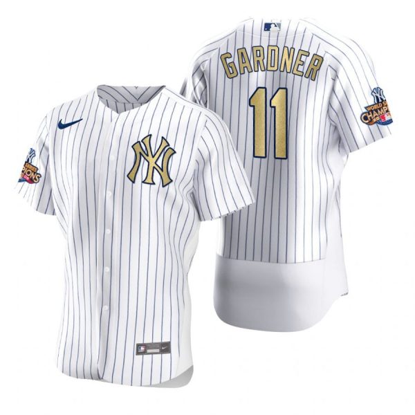 Personalized Men’s Brett Gardner New York Yankees White Gold World Series Champions Jersey White Gold WS
