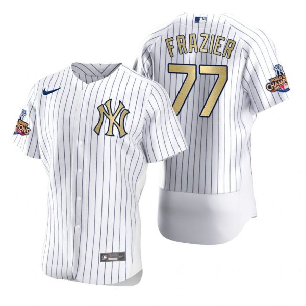Personalized Men’s Clint Frazier New York Yankees Flex Base Jersey White Gold WS