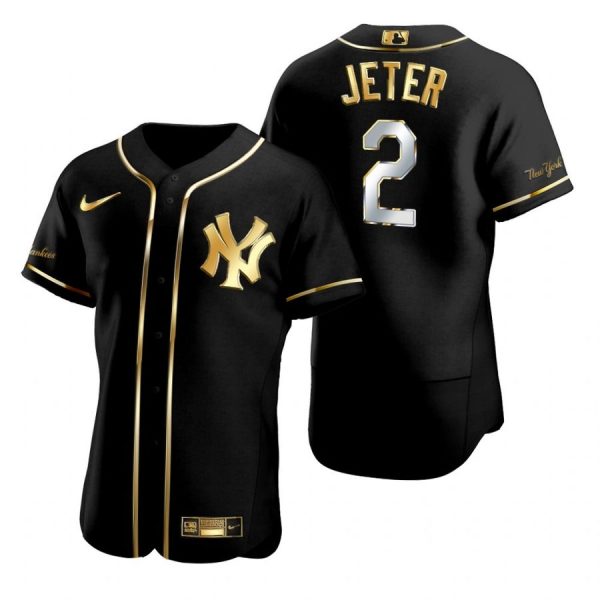 Personalized Men’s Derek Jeter New York Yankees Flex Base Jersey Black Golden