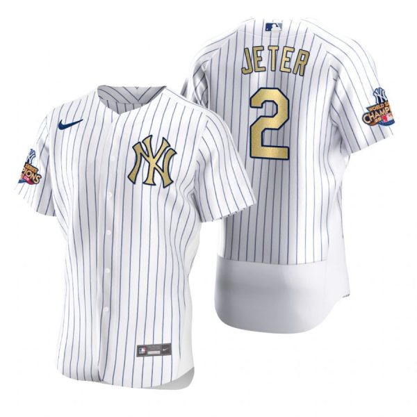 Personalized Men’s Derek Jeter New York Yankees Flex Base Jersey White Gold WS