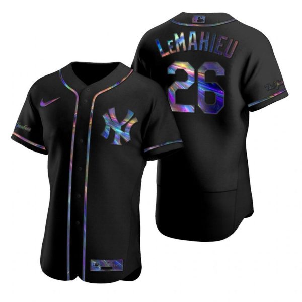 Personalized Men’s Dj Lemahieu New York Yankees Flex Base Jersey Black Holographic