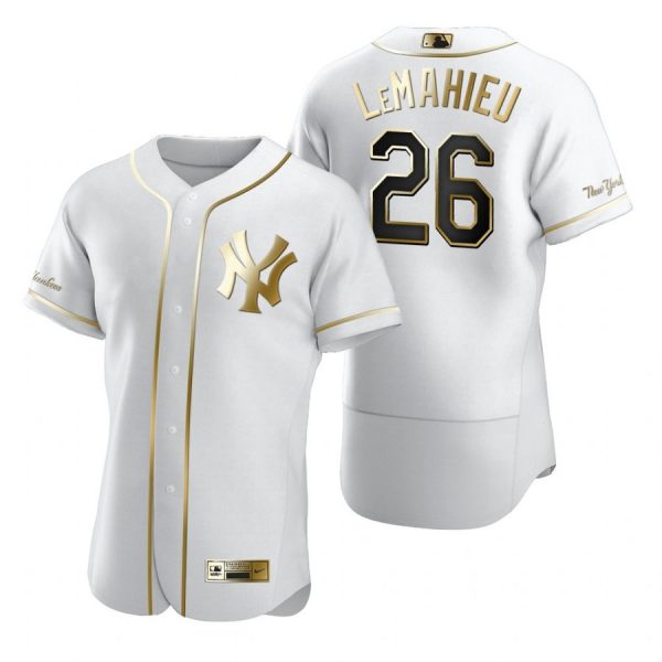Personalized Men’s Dj Lemahieu New York Yankees Flex Base Jersey White Golden