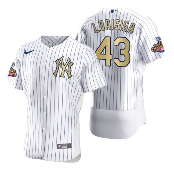 Personalized Men’s Jonathan Loaisiga New York Yankees Flex Base Jersey White Gold WS