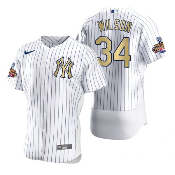 Personalized Men’s Justin Wilson New York Yankees White Gold World Series Champions Jersey White Gold WS