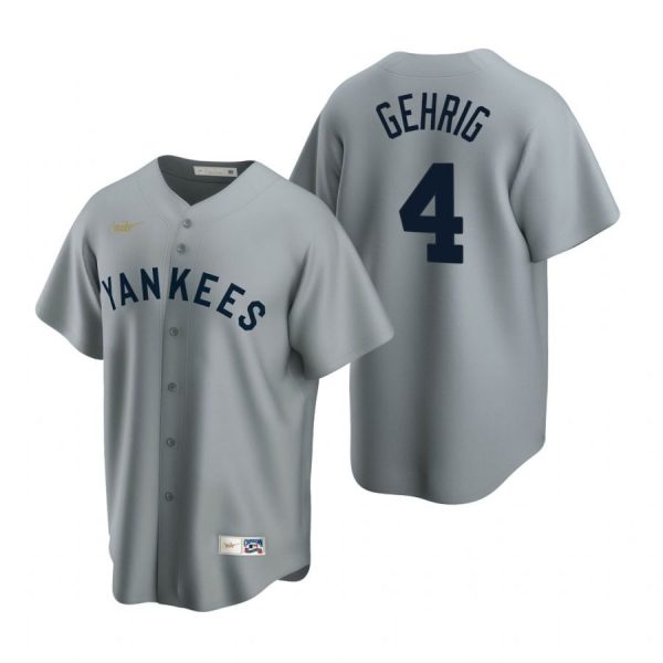Personalized Men’s Lou Gehrig New York Yankees Cool Base Jersey Gray Cooperstown