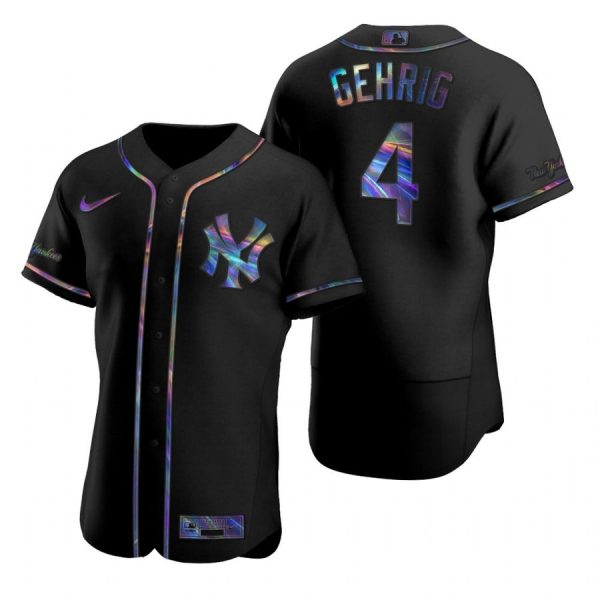 Personalized Men’s Lou Gehrig New York Yankees Flex Base Jersey Black Holographic