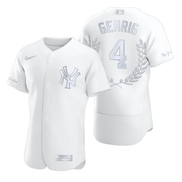 Personalized Men’s Lou Gehrig New York Yankees Flex Base Jersey White Award