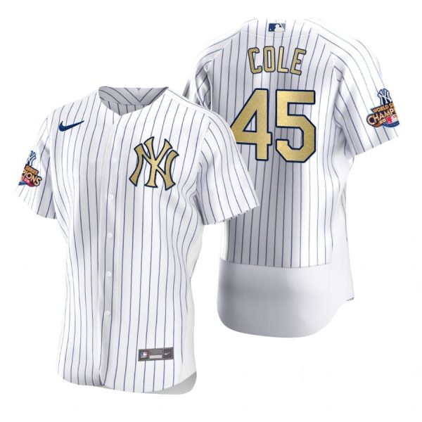 Personalized Men’s Gerrit Cole New York Yankees Flex Base Jersey White Gold WS
