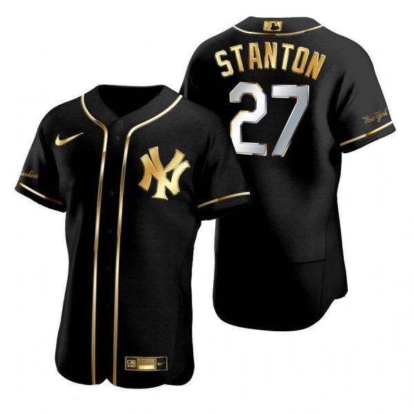 Personalized Men’s Giancarlo Stanton New York Yankees Flex Base Jersey Black Golden