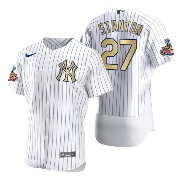 Personalized Men’s Giancarlo Stanton New York Yankees Flex Base Jersey White Gold WS