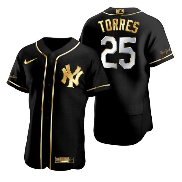 Personalized Men’s Gleyber Torres New York Yankees Flex Base Jersey Black Golden