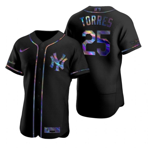 Personalized Men’s Gleyber Torres New York Yankees Flex Base Jersey Black Holographic