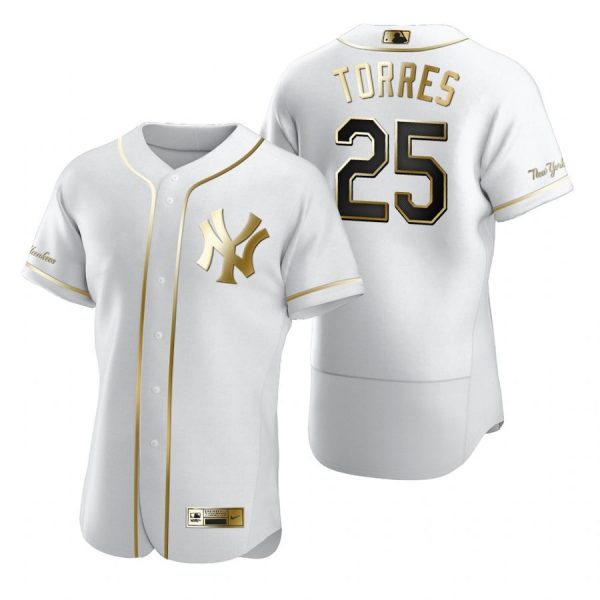 Personalized Men’s Gleyber Torres New York Yankees Flex Base Jersey White Golden