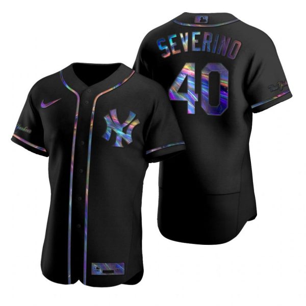 Personalized Men’s Luis Severino New York Yankees Flex Base Jersey Black Holographic
