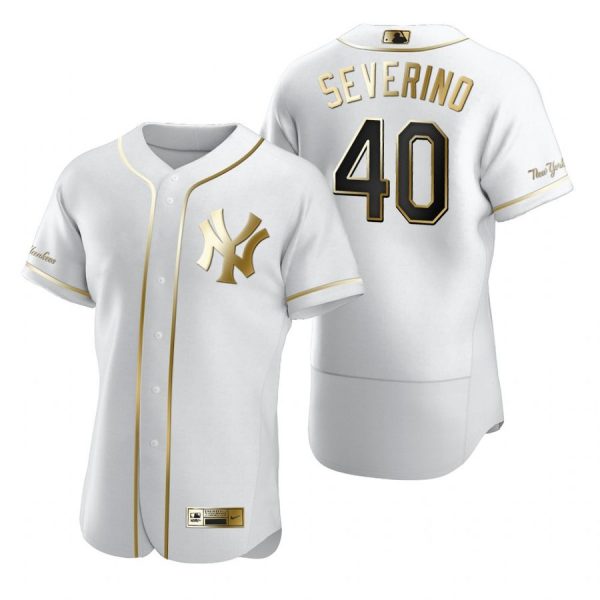 Personalized Men’s Luis Severino New York Yankees Flex Base Jersey White Golden