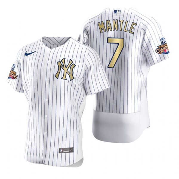Personalized Men’s Mickey Mantle New York Yankees Flex Base Jersey White Gold WS