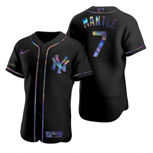 Personalized Men’s Mickey Mantle New York Yankees Flex Base Jersey Black Holographic