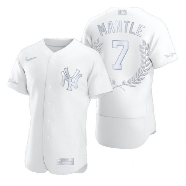 Personalized Men’s Mickey Mantle New York Yankees Flex Base Jersey White Award