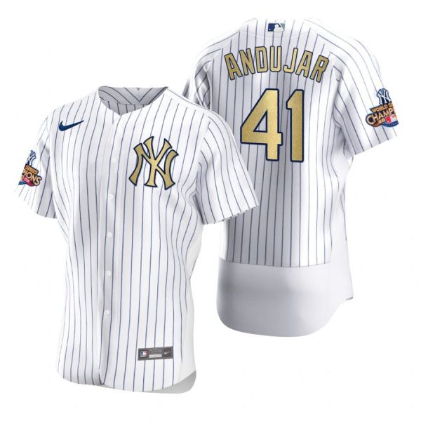Personalized Men’s Miguel Andujar New York Yankees Flex Base Jersey White Gold WS
