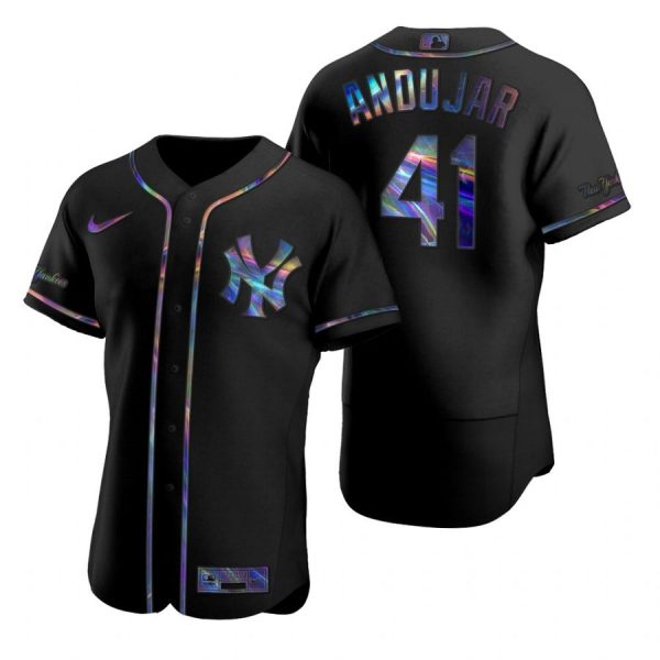 Personalized Men’s Miguel Andujar New York Yankees Flex Base Jersey Black Holographic
