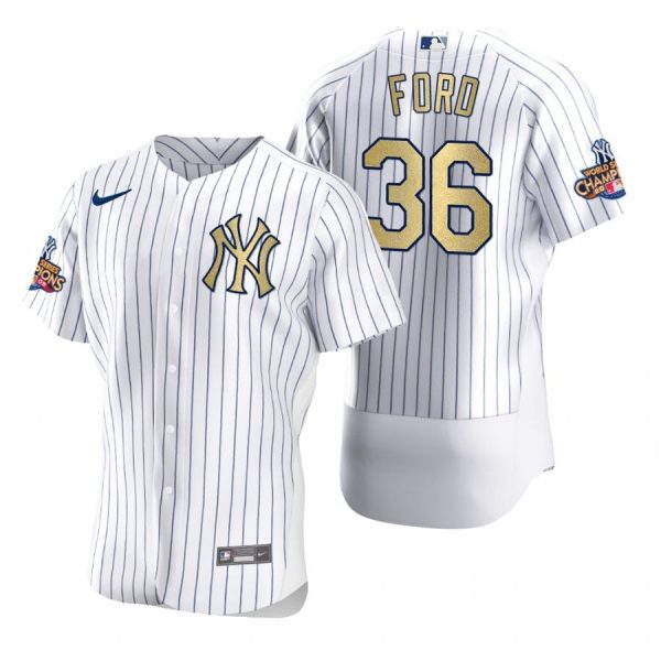 Personalized Men’s Mike Ford New York Yankees White Gold World Series Champions Jersey White Gold WS