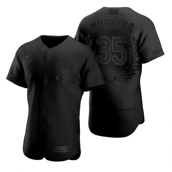 Personalized Men’s Mike Mussina New York Yankees Flex Base Jersey Black Award