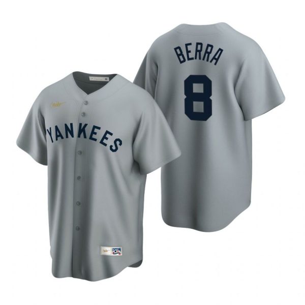 Personalized Men’s Yogi Berra New York Yankees Cool Base Jersey Gray Cooperstown